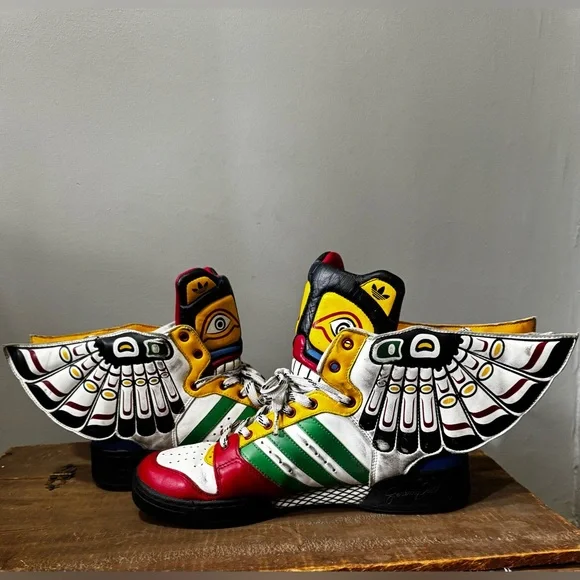 Adidas x Jeremy Scott Totem Pole Wings Sneakers Size 10 US Rare JS Tribal - Picture 1 of 13